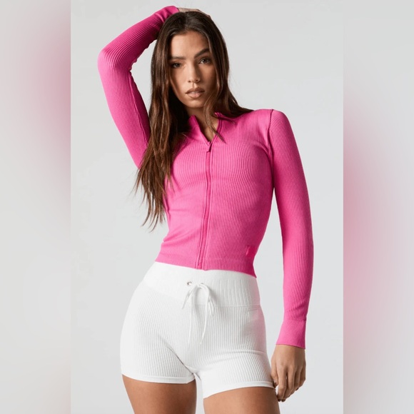 Sommer Ray Tops - Sommer Ray Pink Ribbed Zip-Up